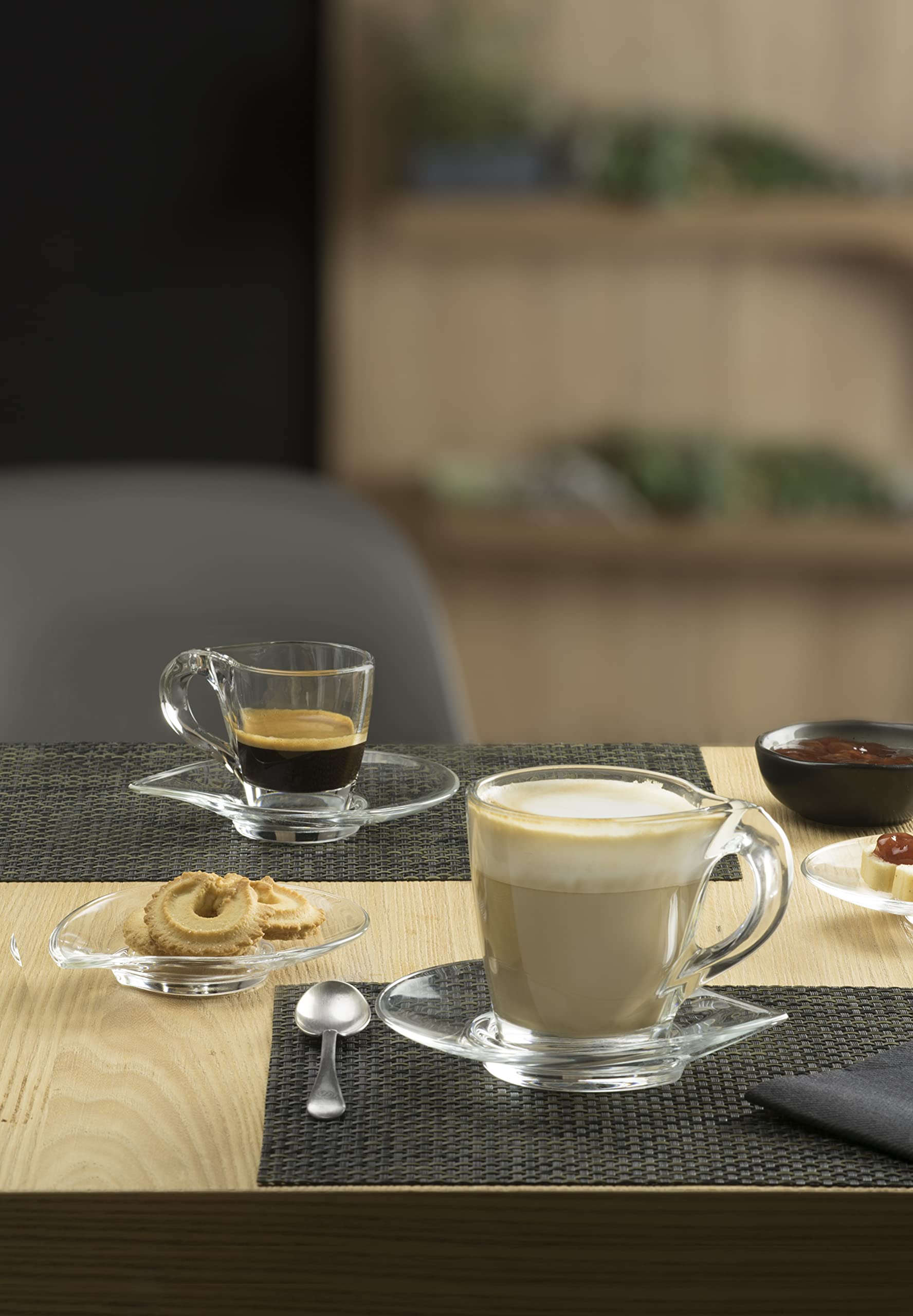 Barski Glass - Cappuccino Cups With Saucers - 8.75 Oz - Glass Coffee Mug And Saucer - For Specialty Coffee Drinks - Latte - Caf